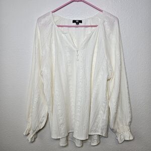 Frye Top Womens XL Ivory Eyelet‎ Bell Sleeve Blouse Peasant Embroidered